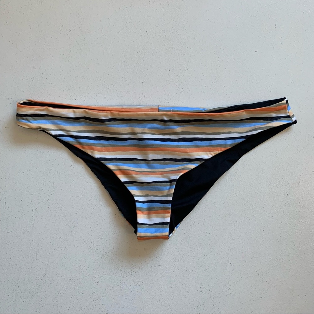 Prana Large Gemma Reversible Swim Bottom in Water Stripe / Black NWT